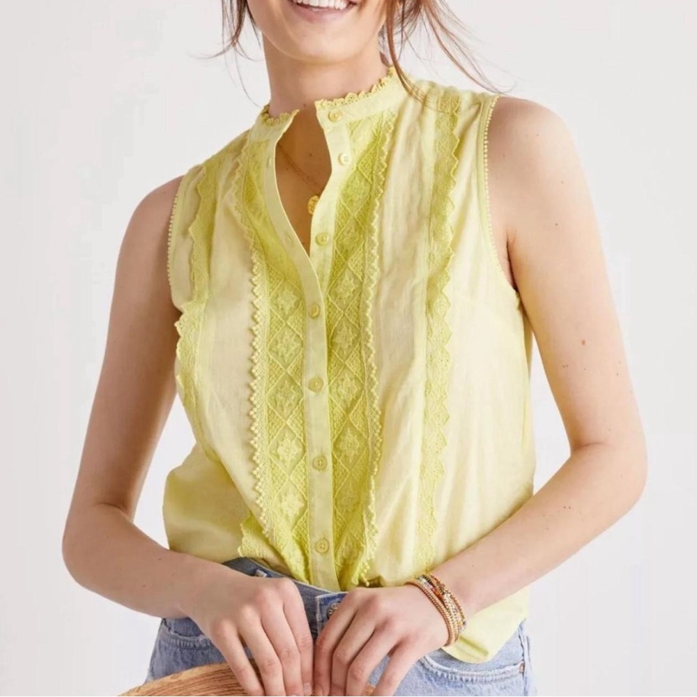 {by Anthropologie} Chartreuse Cotton Lace Sleeveless Top